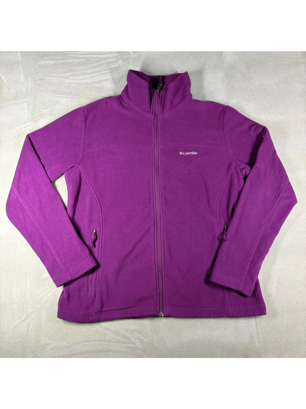 Women’s Columbia Fleece Jacket XL Purple Full Zip Outdoor Lightweight Mock Neck